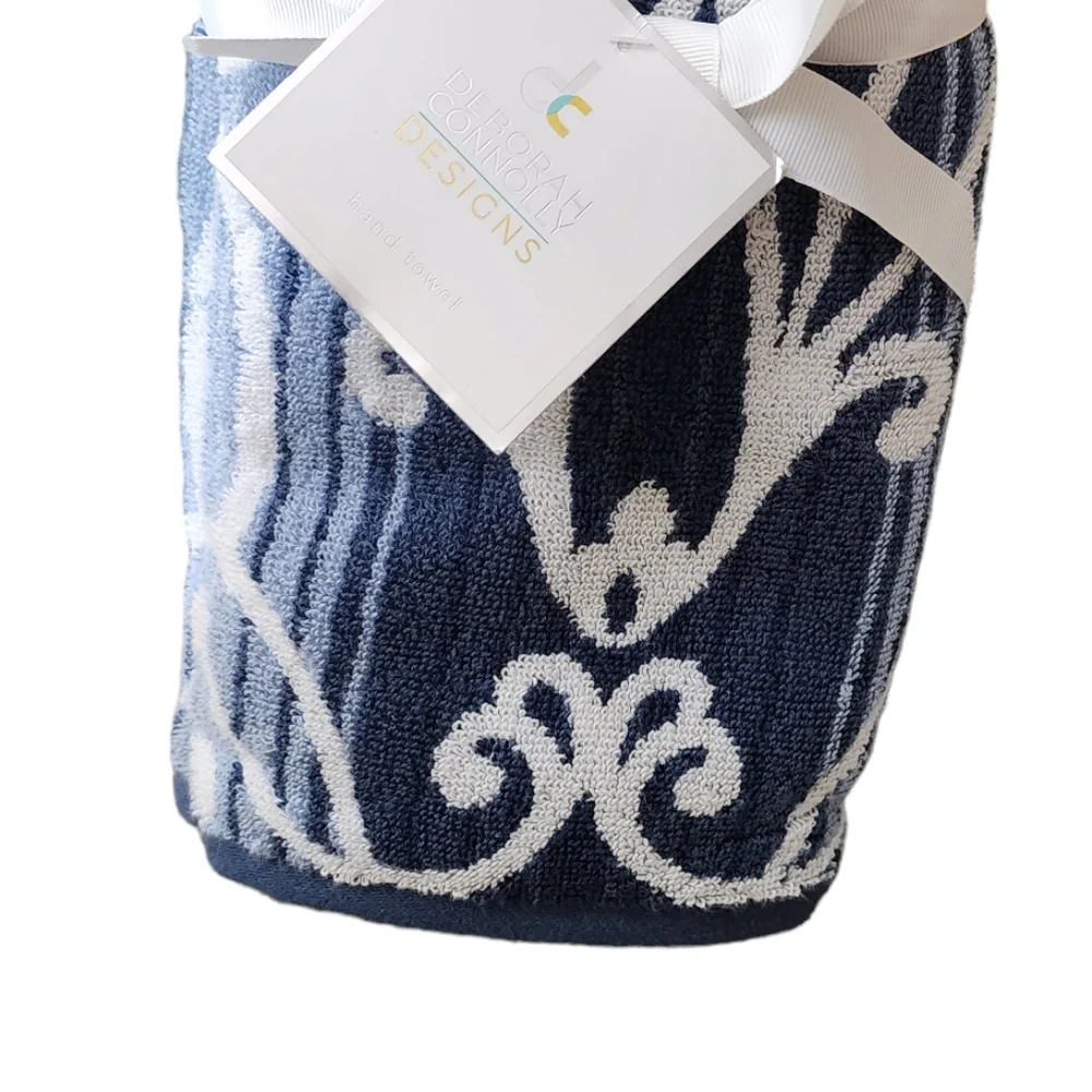 Deborah Connelly Abstract Scroll 2 Hand Towels Blue White 100% Cotton